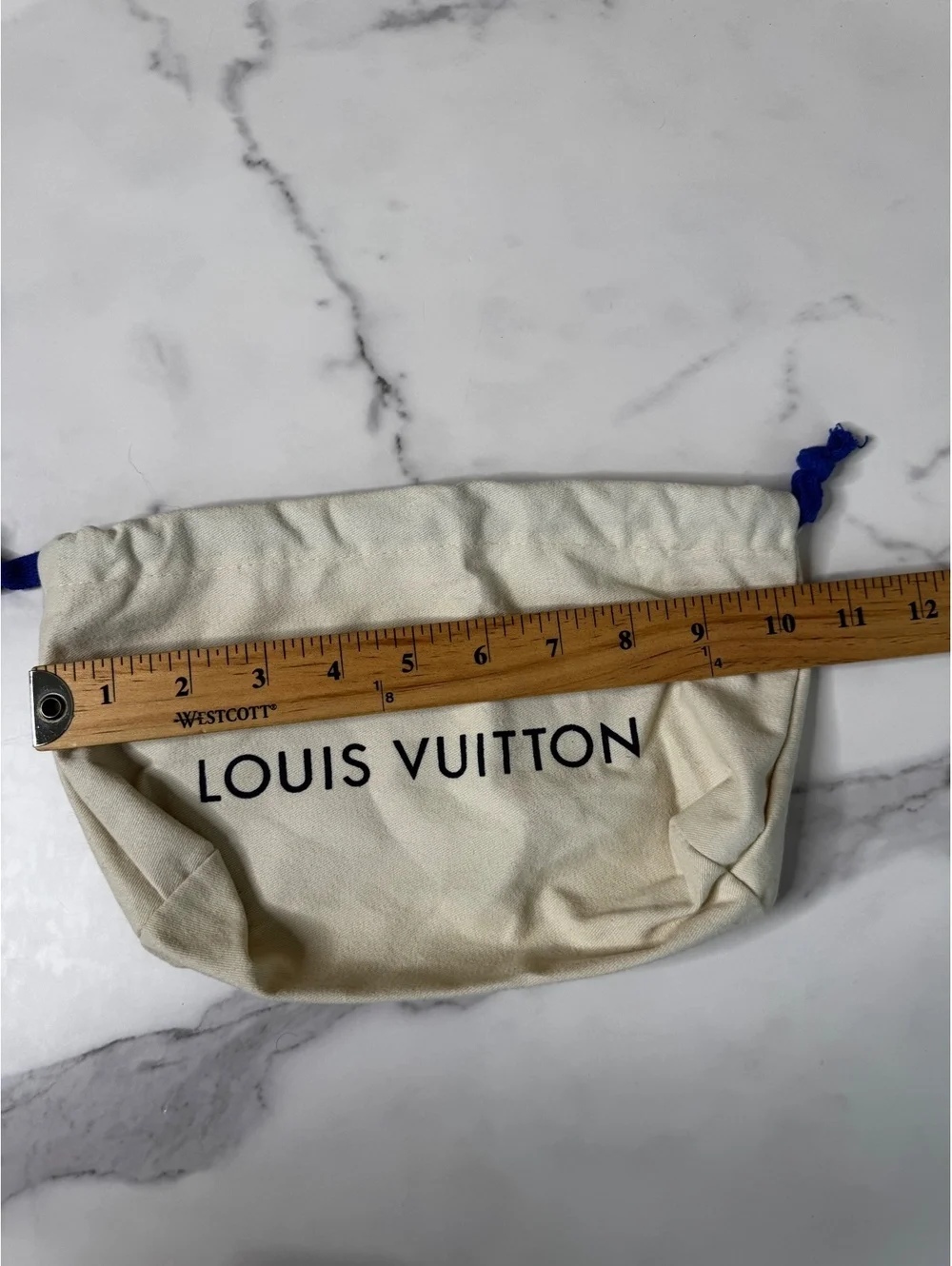 Louis Vuitton Dust Bag Drawstring Storage Pouch Beige Blue Logo 11” x 7”